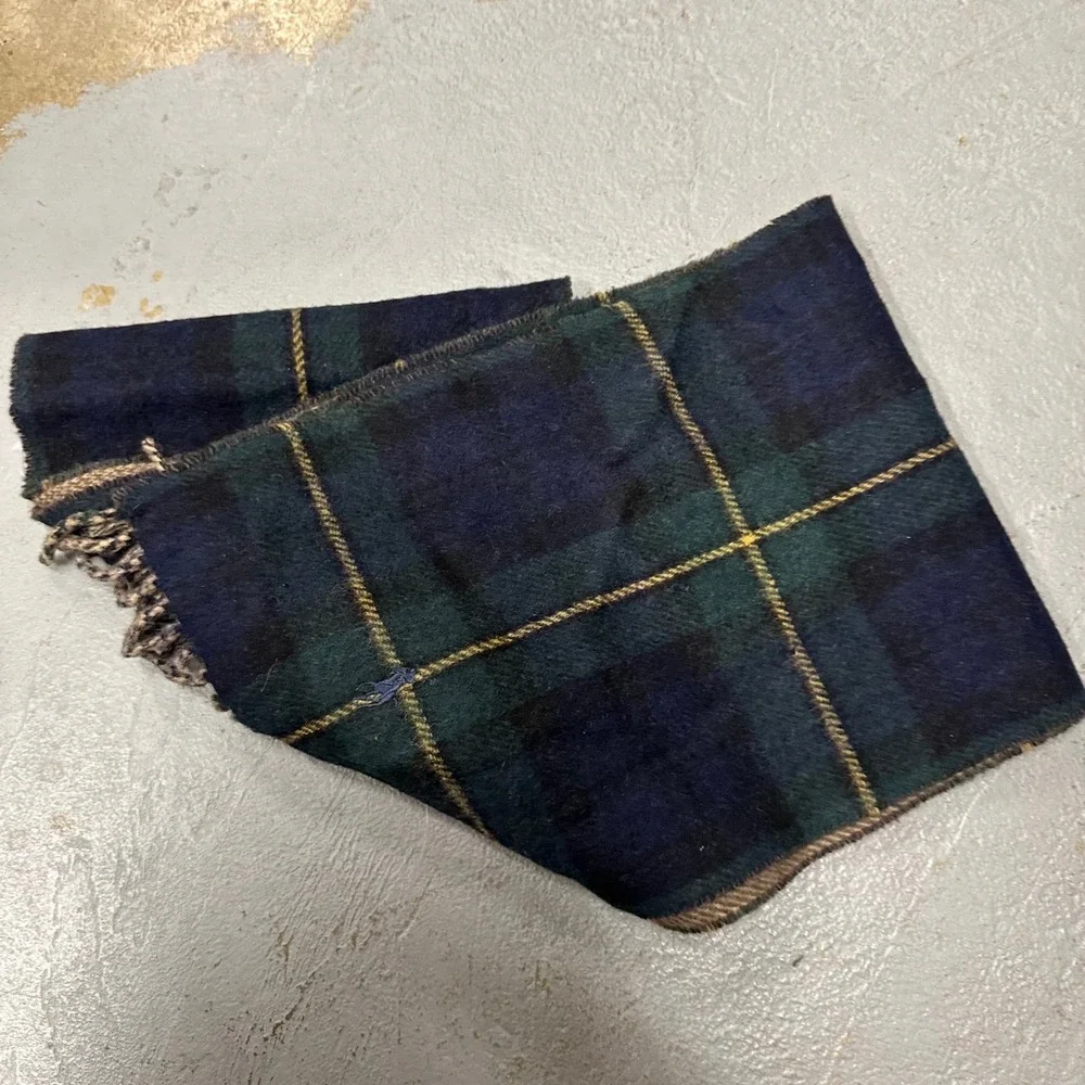 Polo Ralph Lauren Reversible Scarf Lambswool Plaid Herringbone Made in Italy